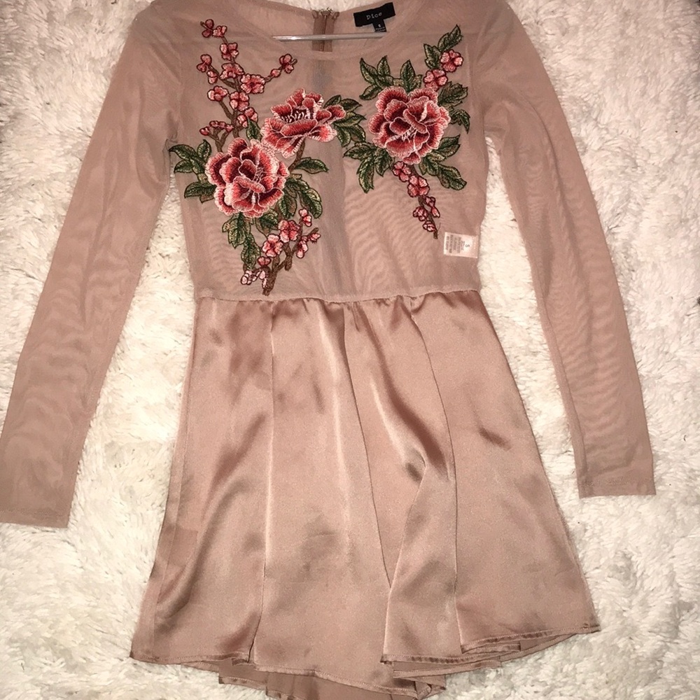 Rose gold rose embroidered romper • DICE